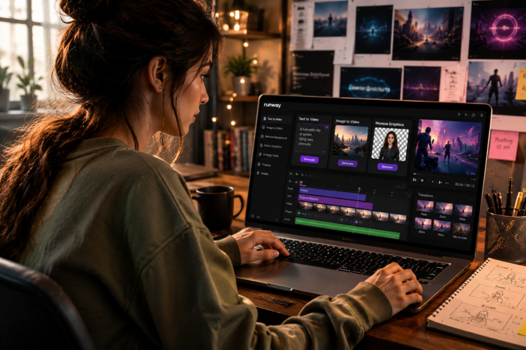 Motion designer using Runway ML to create animated video and transitions