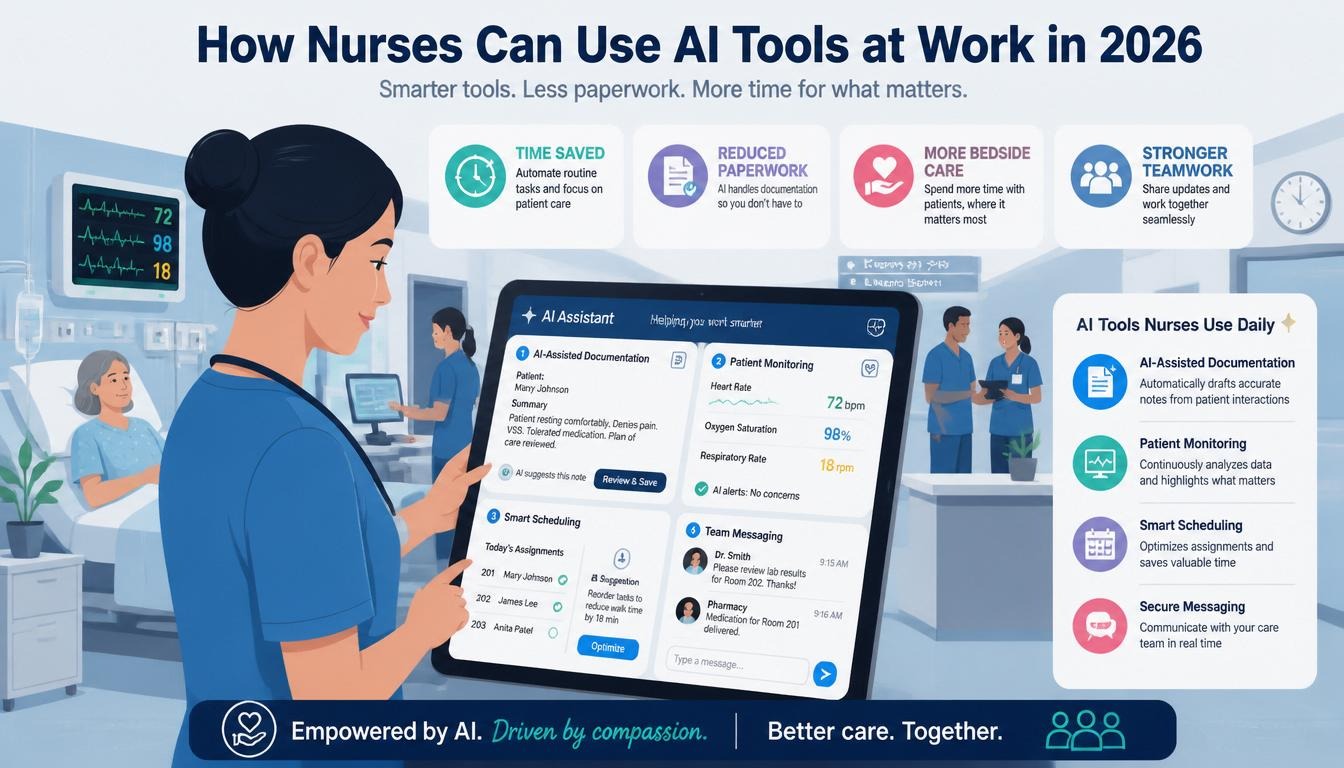 Nurse using AI tools to save time and focus on patient care.