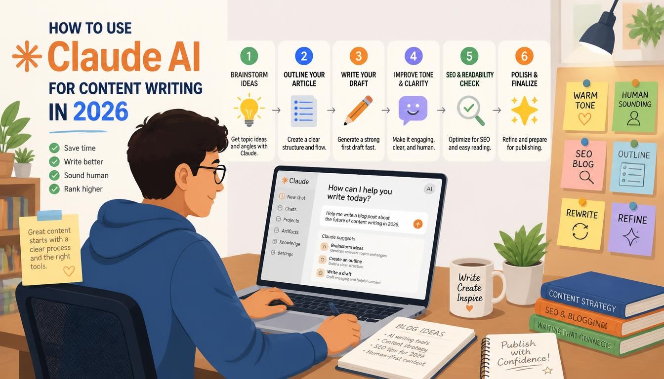 Writer using Claude AI to create human-like content in a modern workspace.