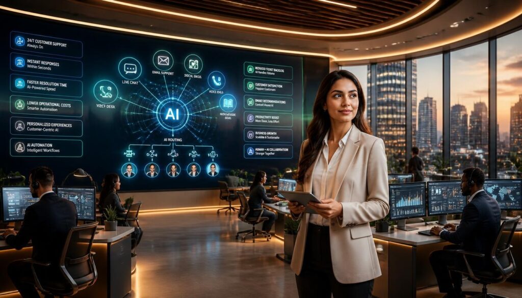 AI customer service tools helping businesses respond instantly and reduce support costs.